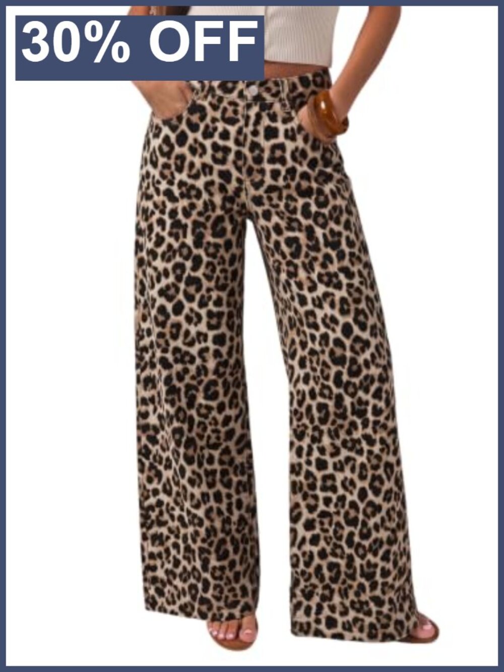 High Waisted Wide Leg Leopard Print Jeans for Women Stretchy Denim